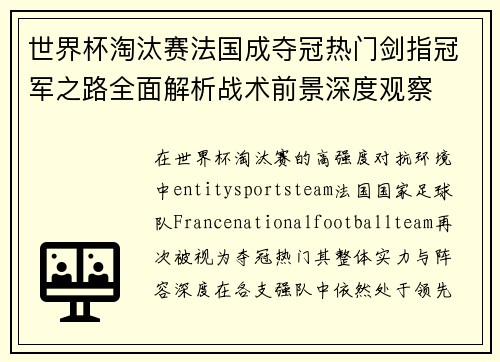 世界杯淘汰赛法国成夺冠热门剑指冠军之路全面解析战术前景深度观察
